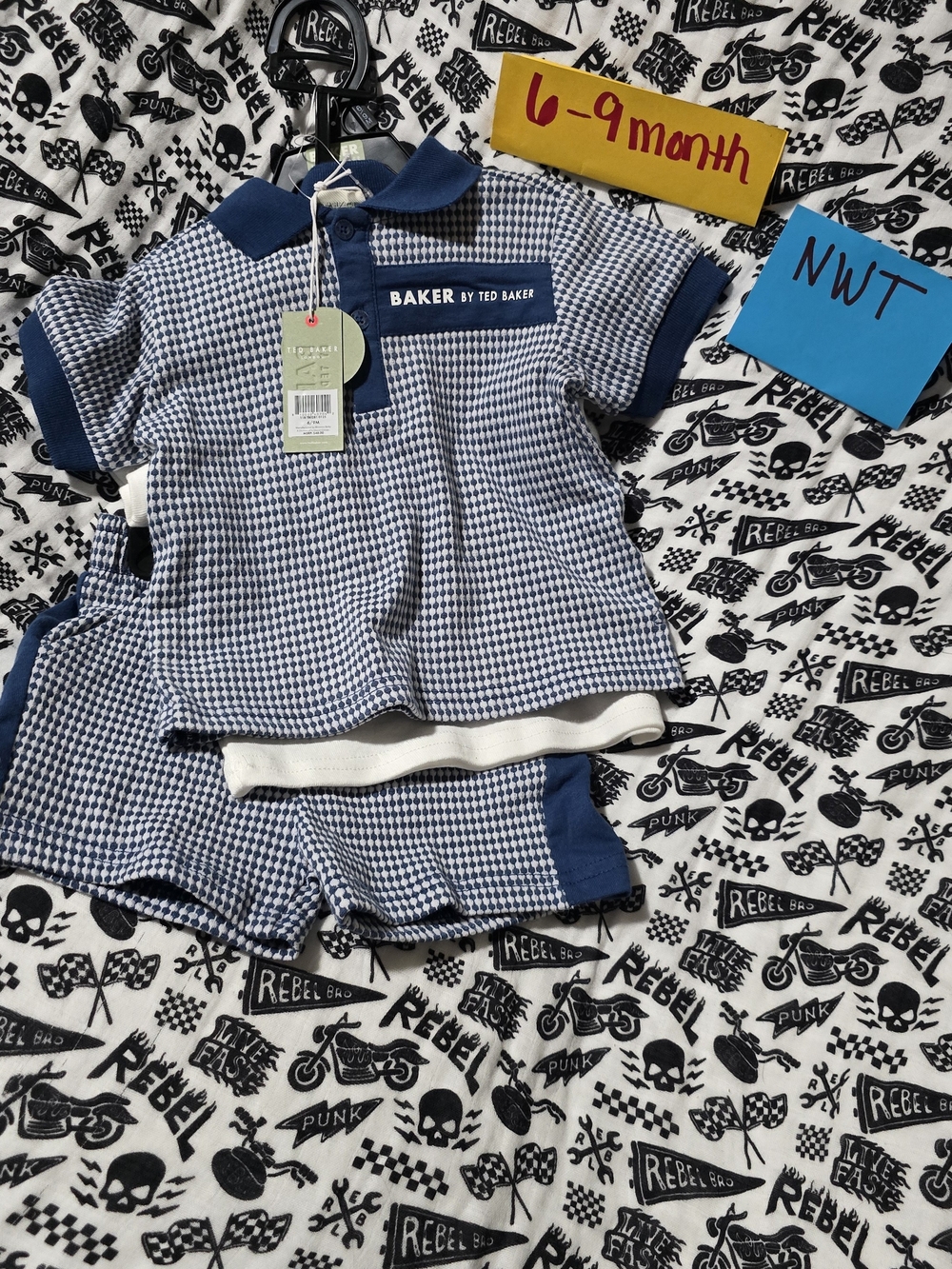 Baker by Ted Baker Blue and White Houndstooth Polo Set